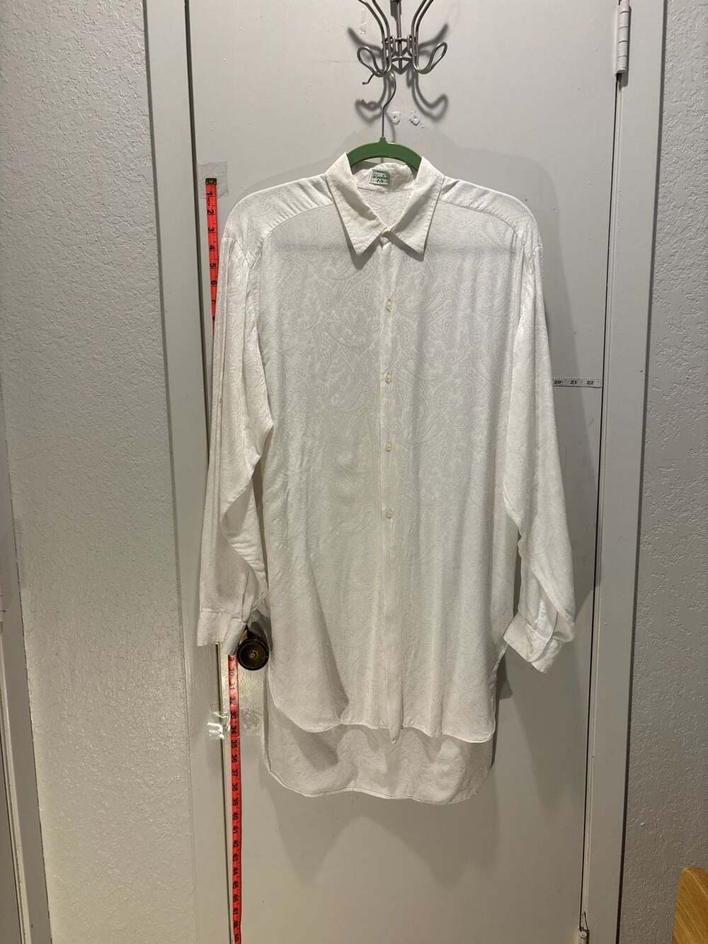N1: Vintage Benetton White Paisley Rayon Button Down Shirt Size L